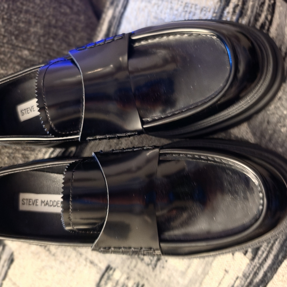 Steve Madden Black Patent Penny Loafers for Men